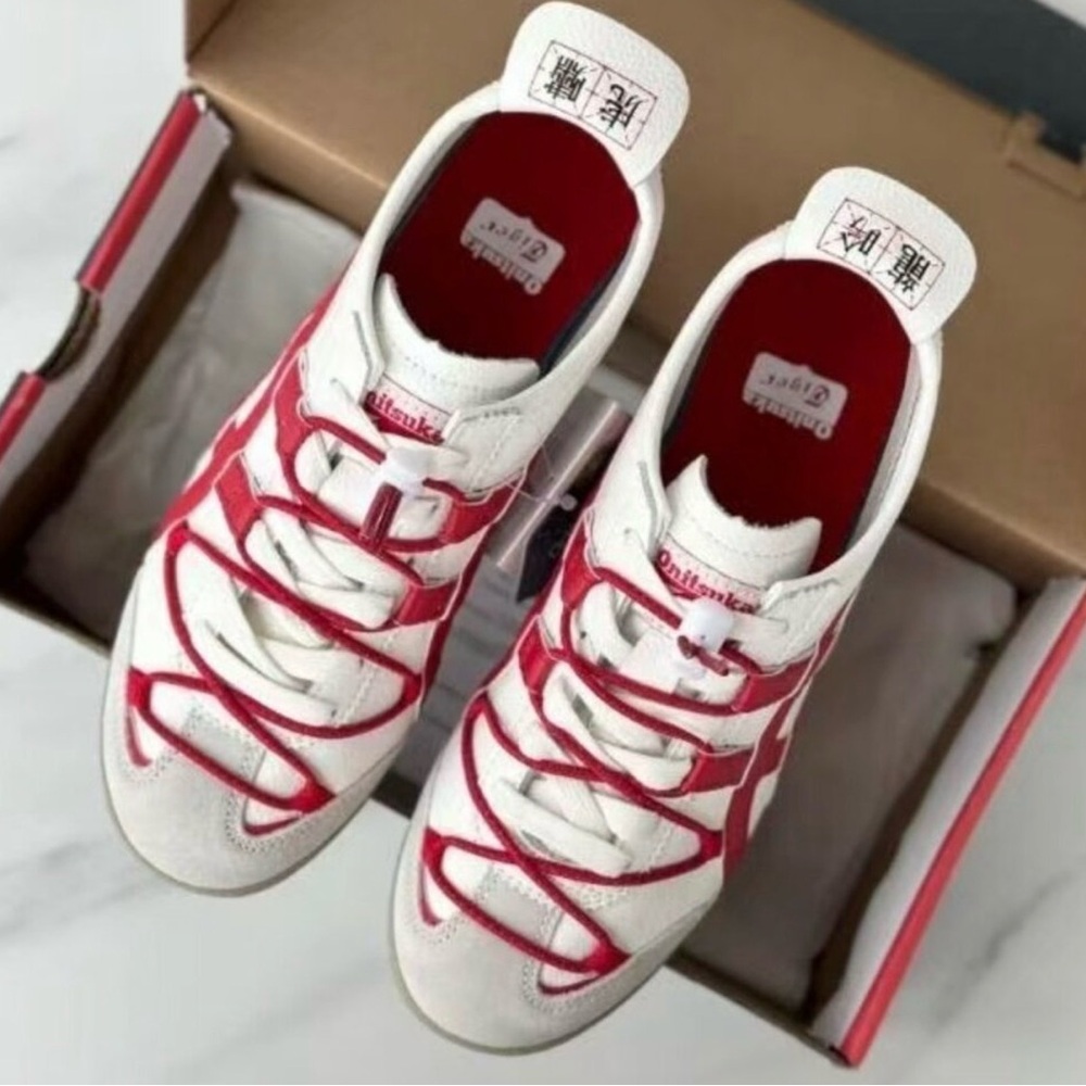 Onitsuka Tiger by Asics White and Red Women's Sneakers